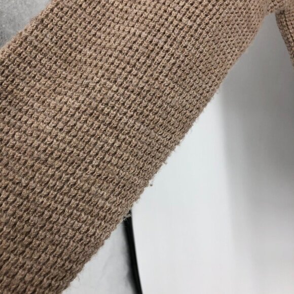 Kersh Light Khaki Tan Camel ribbed Knit V-neck Merino tencel Blend Sweater L - Picture 14 of 16